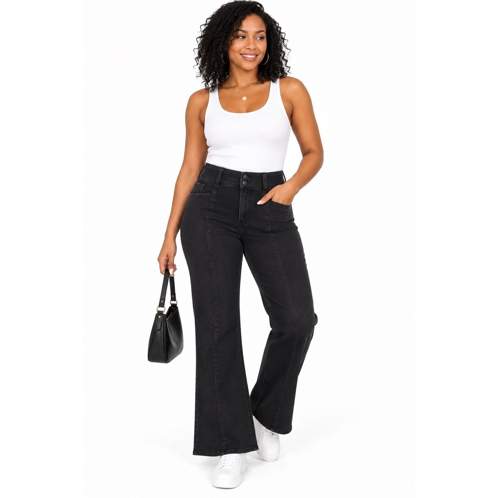 Torrid Feel The Fit Black High Rise Flare Jeans Front Seam Size 16R